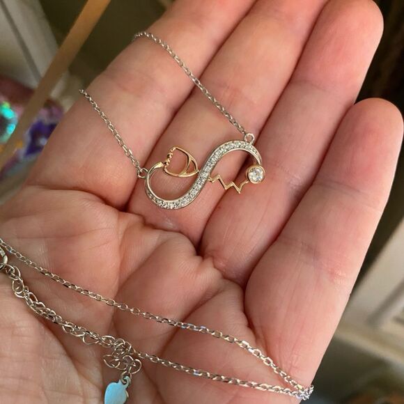 Stethoscope Infinity Sterling Silver CZ Necklace - Picture 3 of 5